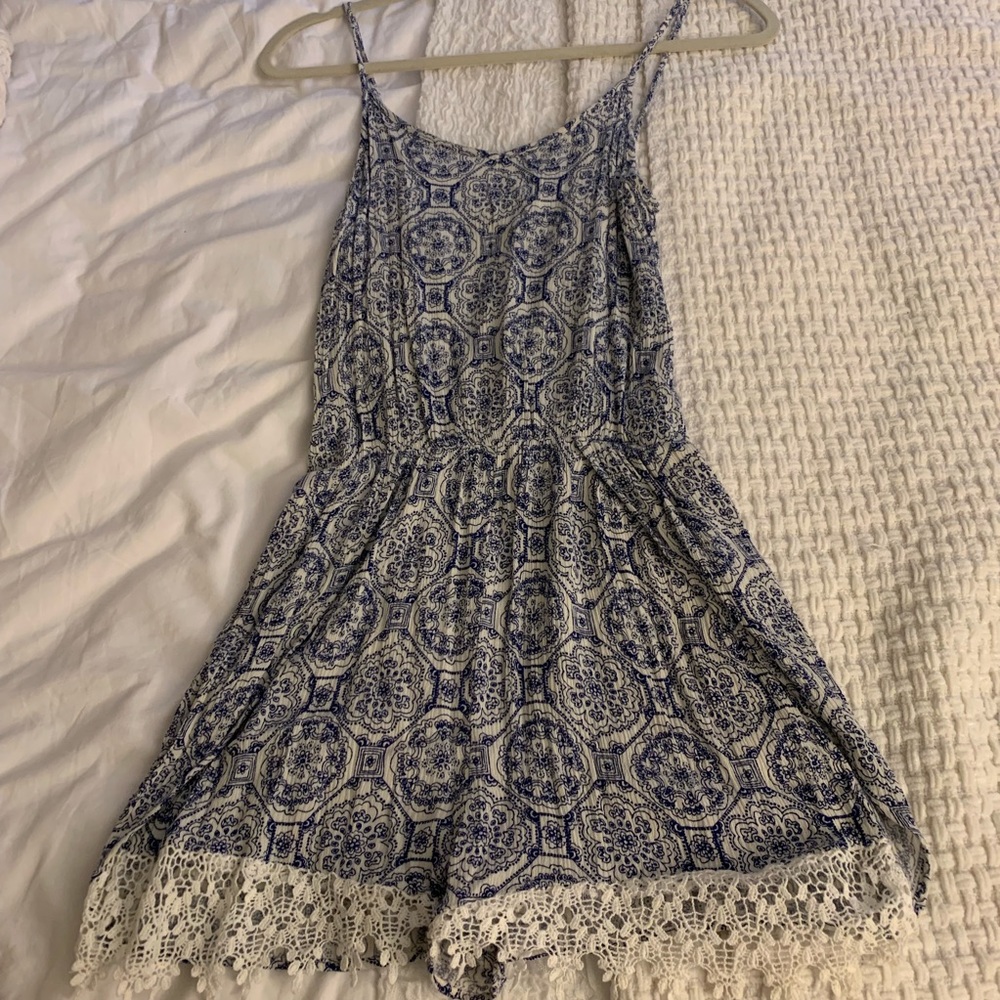 Charlotte Russe Blue/White Medallion Romper